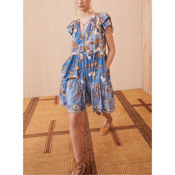 NWOT Ulla Johnson Mini Ruffle-Sleeve Floral Gail Tiered Dress - Picture 4 of 6